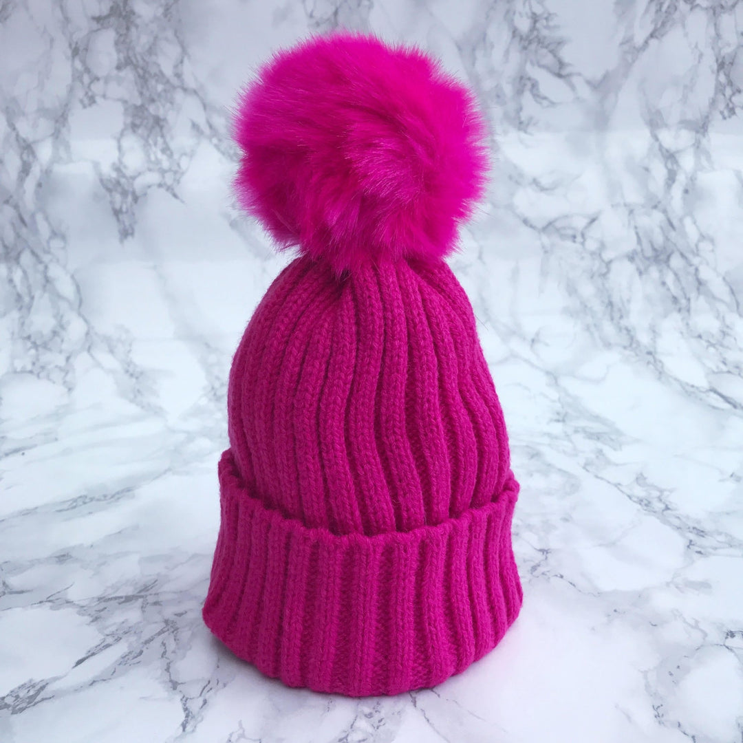 Millie and John Cerise Faux Fur Pom Pom Hat - Millie and John
