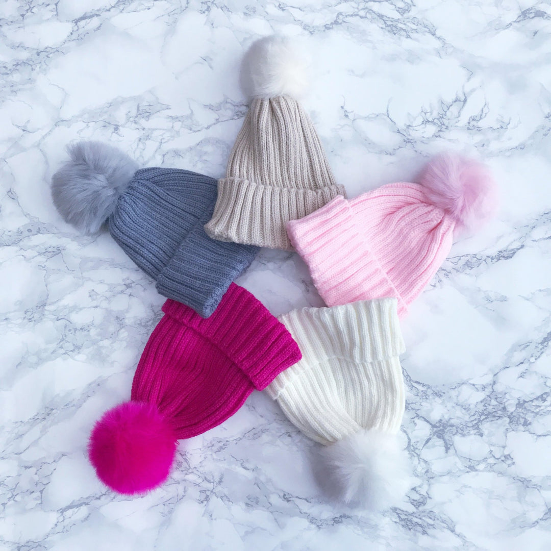 Millie and John Cerise Faux Fur Pom Pom Hat - Millie and John