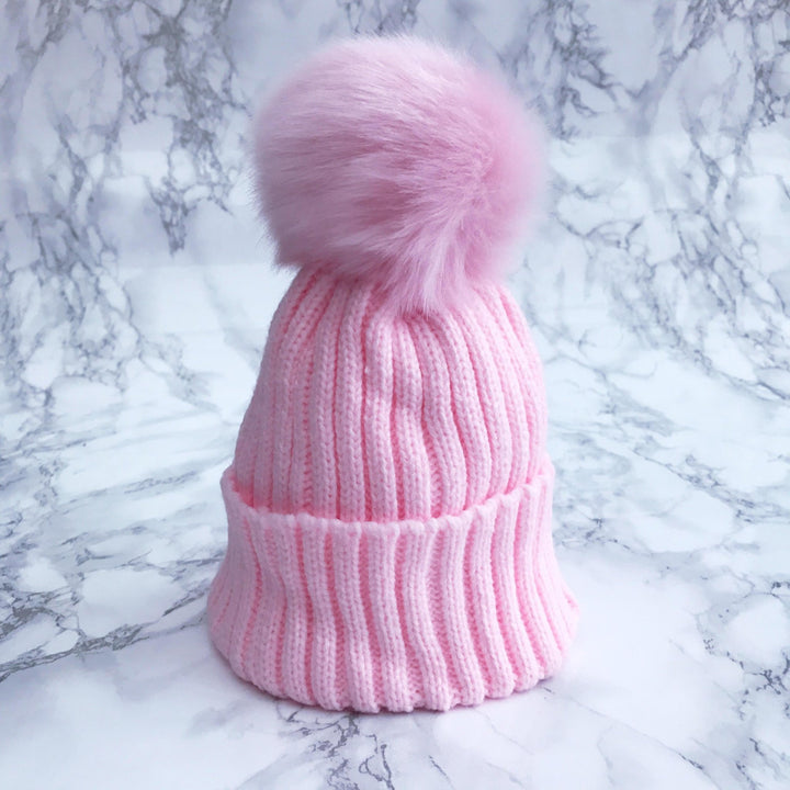 Millie and John Pink Faux Fur Pom Pom Hat - Millie and John