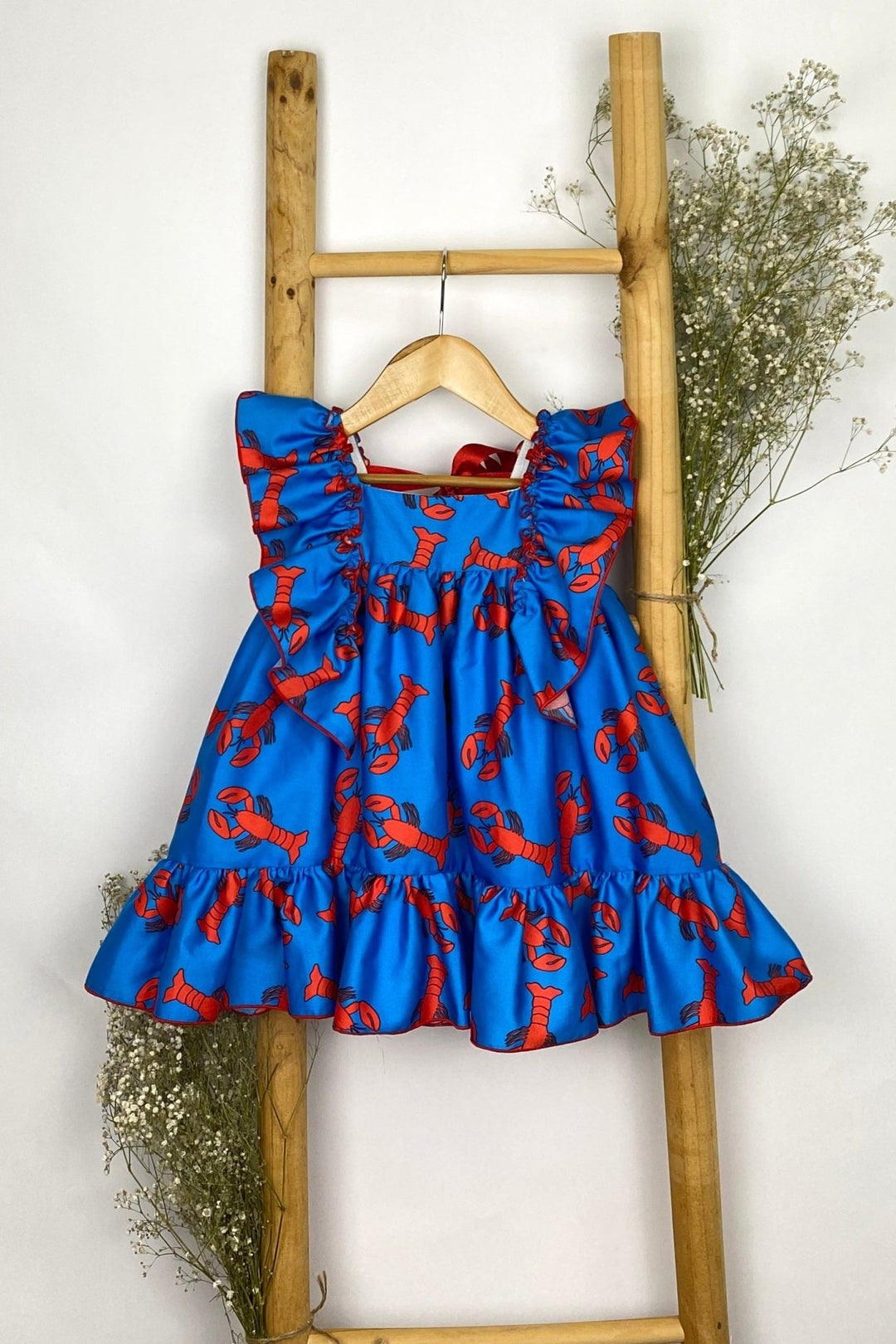 Mon Petit Bonbon "Xanthe" Blue & Red Lobster Print Dress - Millie and John