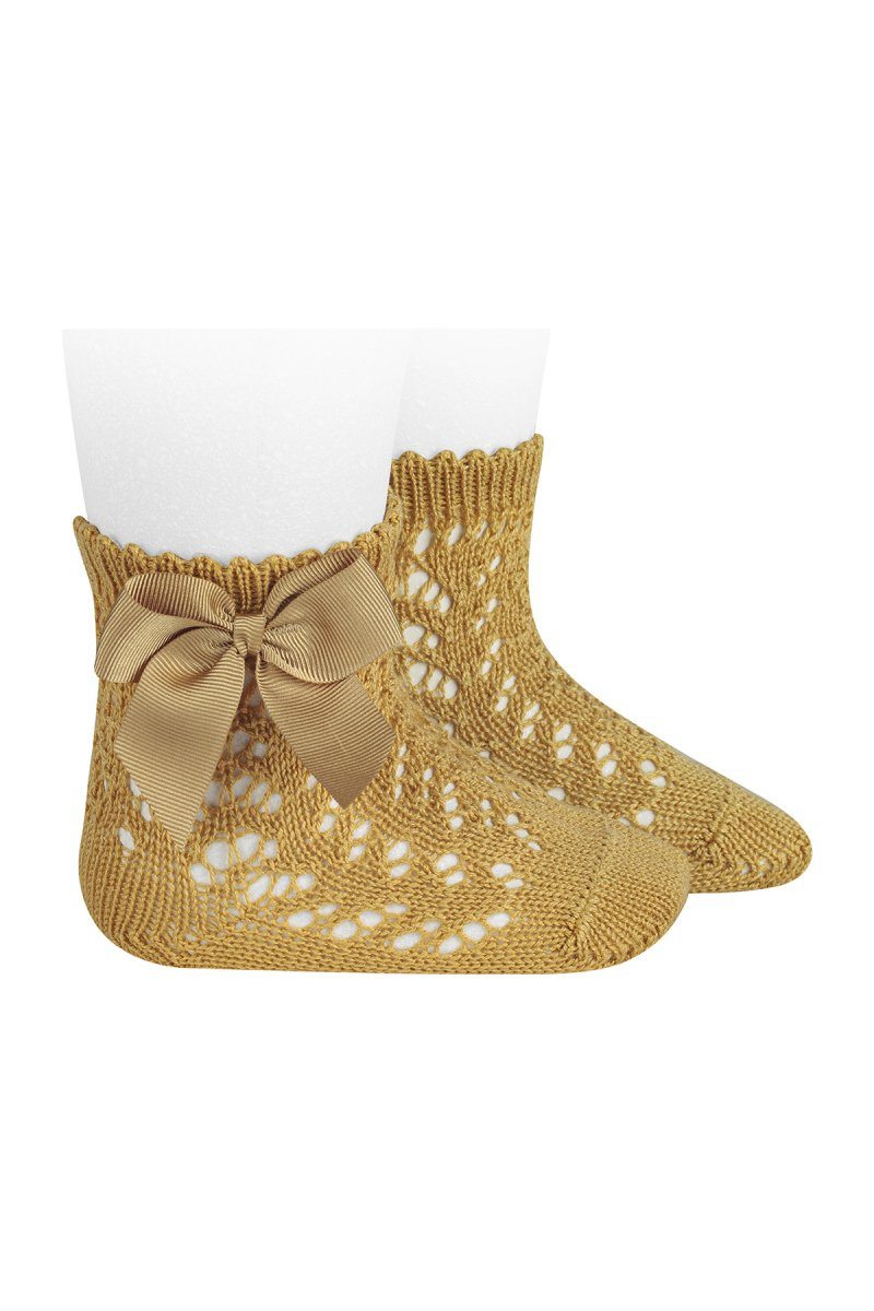 Condor Mustard Ankle Openwork Bow Socks | Millie and John