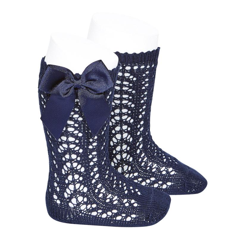Condor Navy Lace Openwork Bow Socks | Millie and John