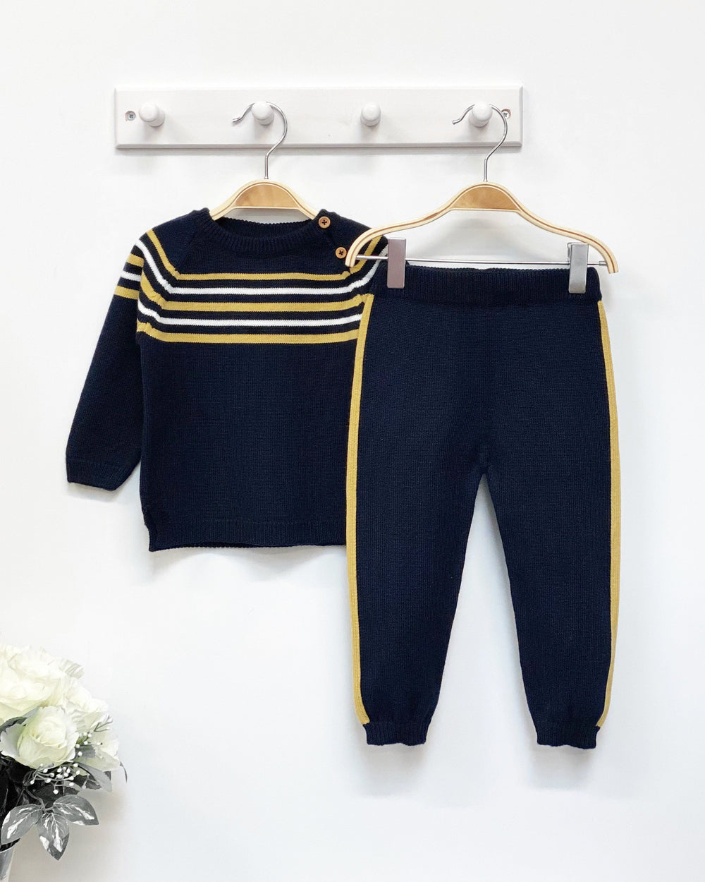 Granlei Navy & Mustard Striped Knit Tracksuit | Millie and John