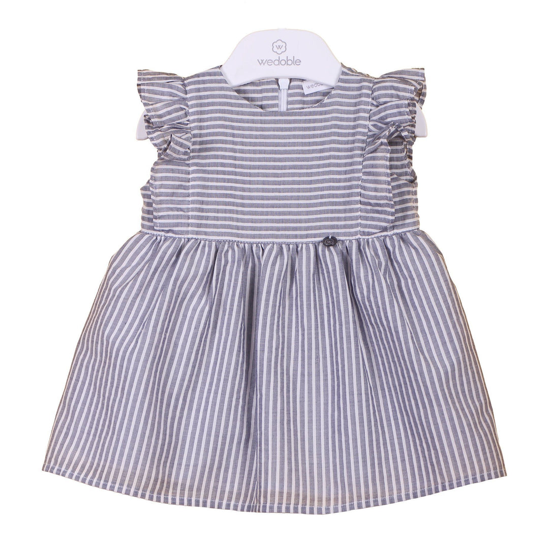 Wedoble Navy Striped Chambray Ruffle Shoulder Dress | Millie and John