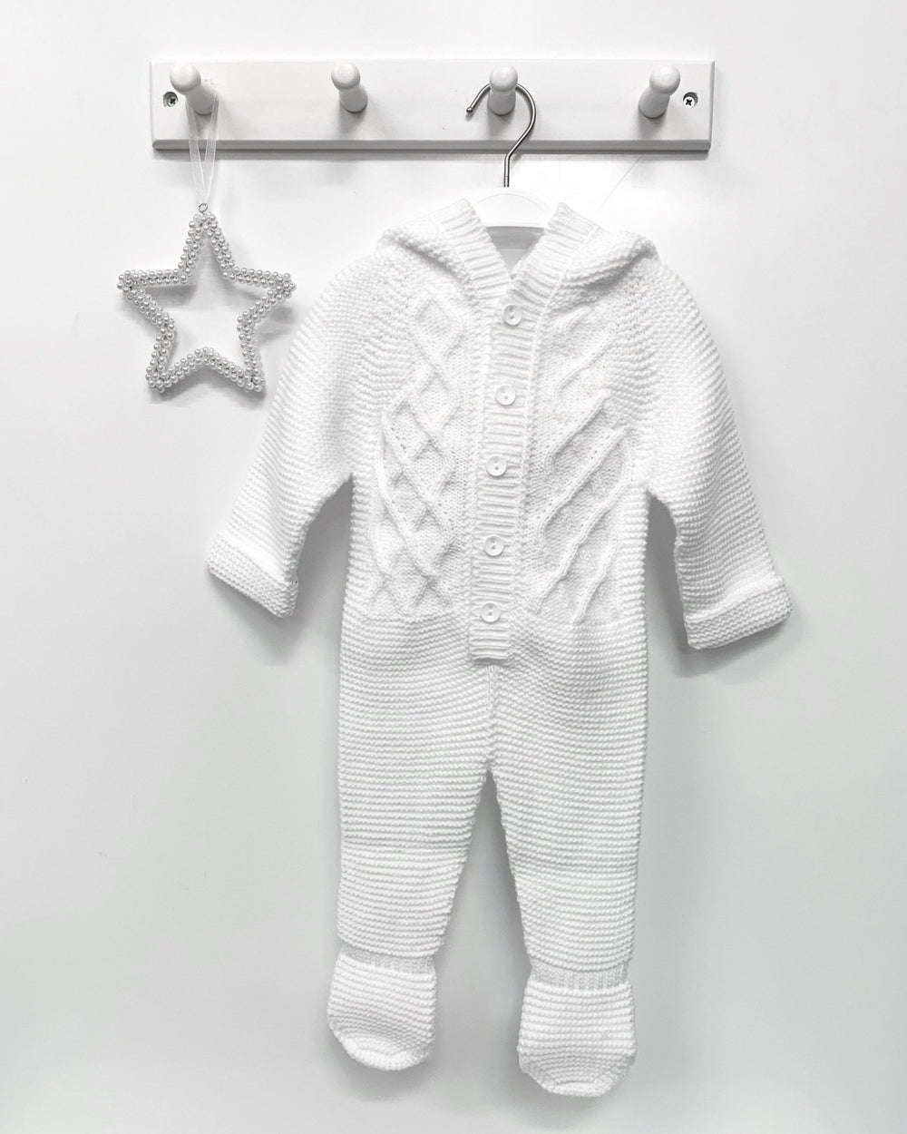 Nico Dingo BABY | White Knitted Pom Pom Pramsuit - Millie and John