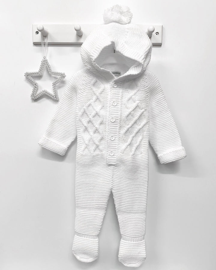 Nico Dingo BABY | White Knitted Pom Pom Pramsuit - Millie and John