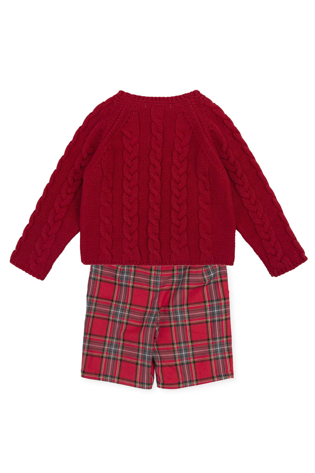 Tutto Piccolo "Nicolas" Red Cable Knit Jumper & Tartan Shorts | Millie and John