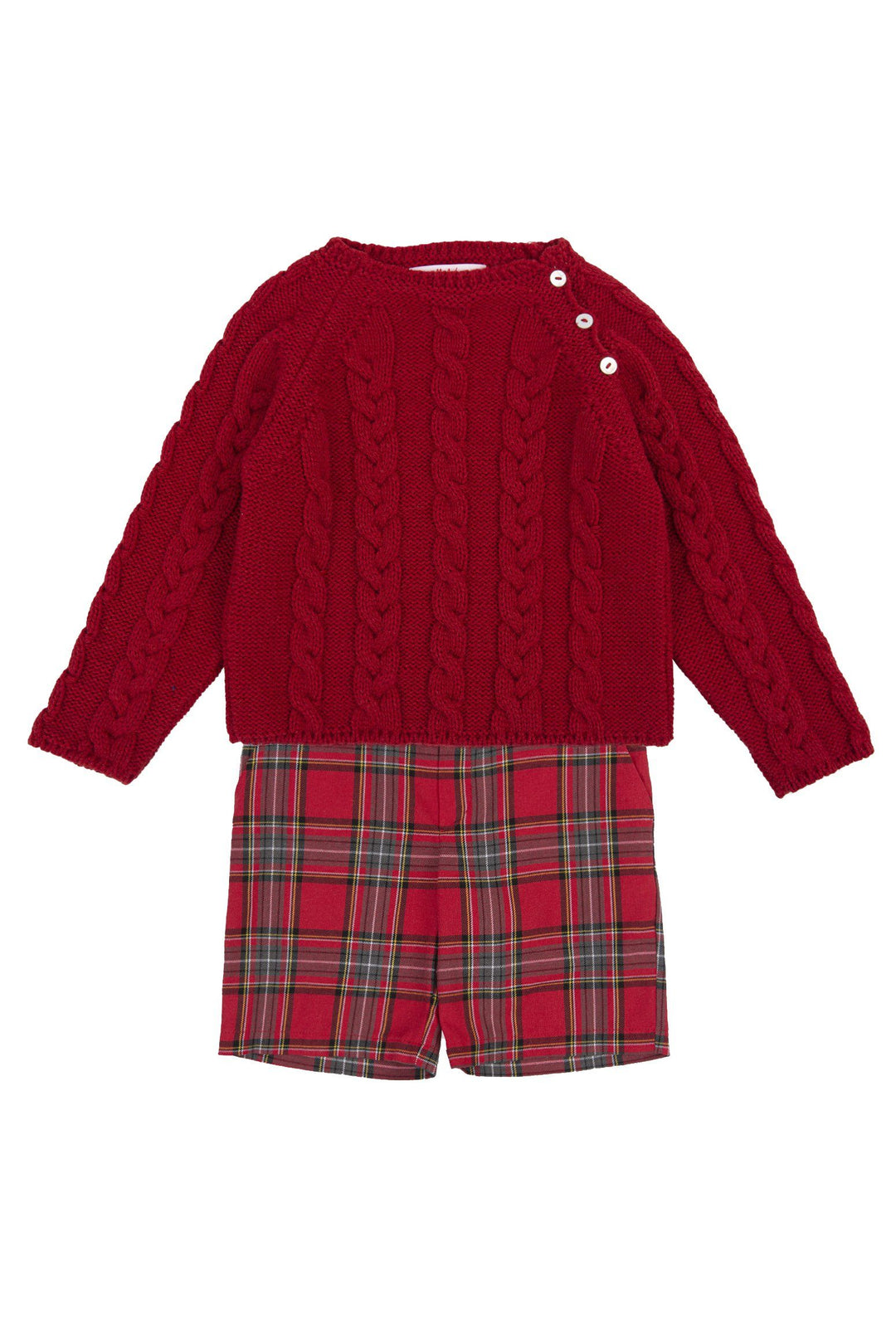 Tutto Piccolo "Nicolas" Red Cable Knit Jumper & Tartan Shorts | Millie and John