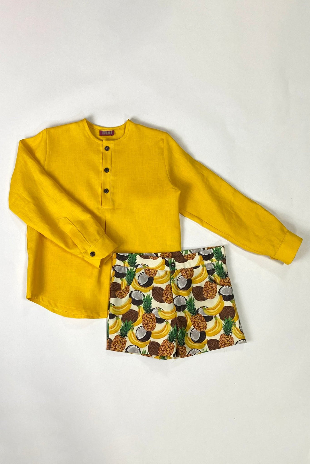 Nini "Julius" Yellow Shirt & Fruit Print Shorts - Millie and John
