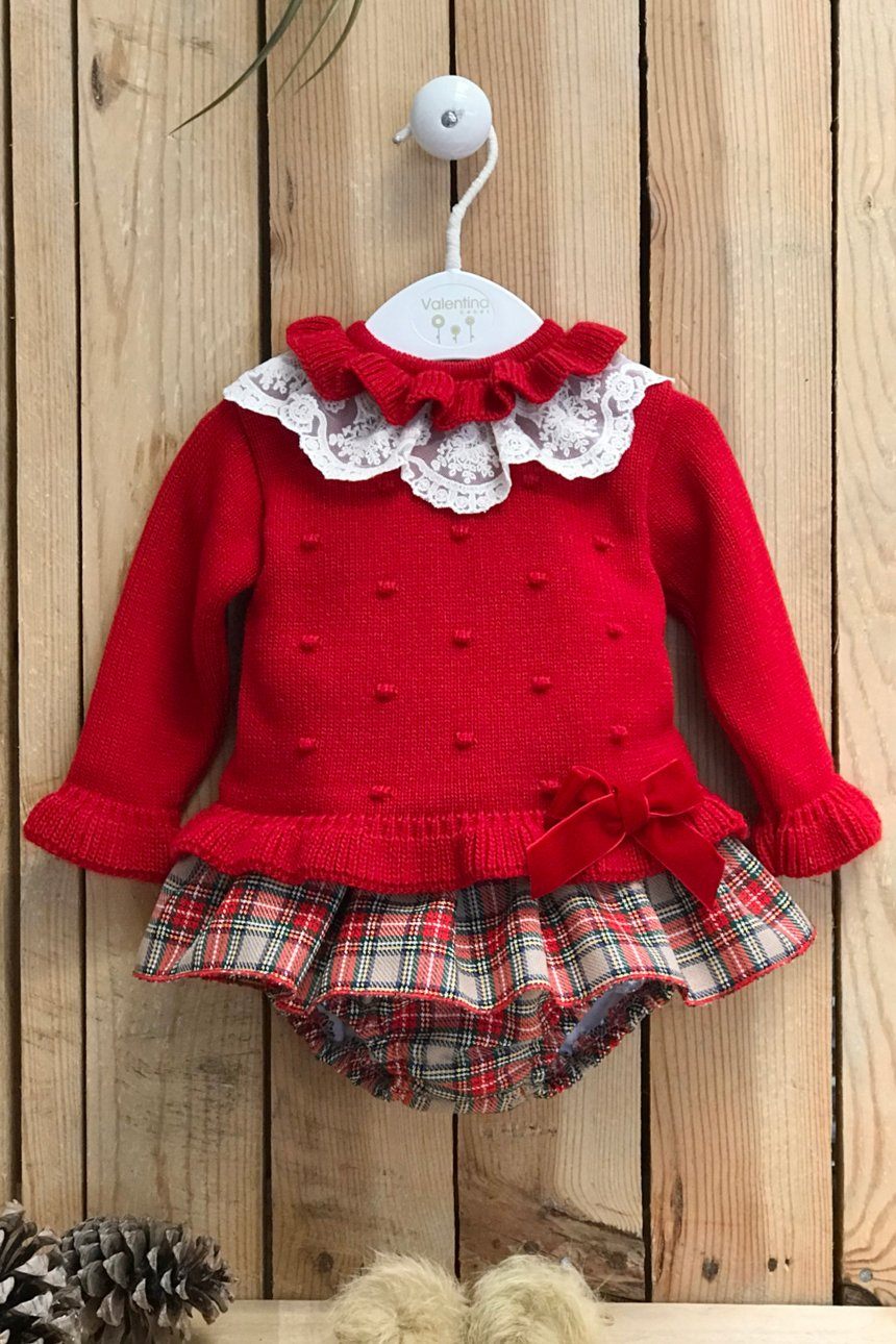 Valentina Bebes "Noelle" Red Knit Top & Tartan Bloomers | Millie and John