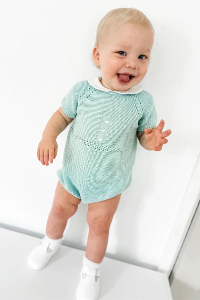 Nico Dingo "Nolan" Duck Egg Knit Romper | Millie and John