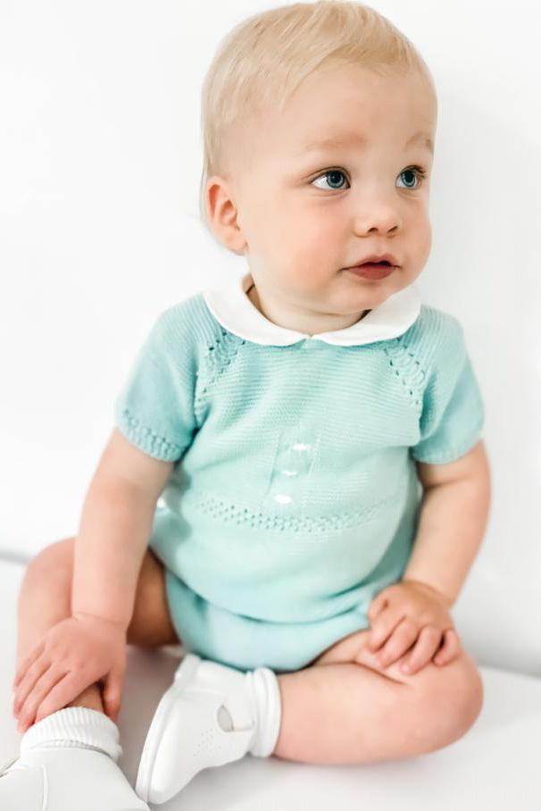 Nico Dingo "Nolan" Duck Egg Knit Romper | Millie and John