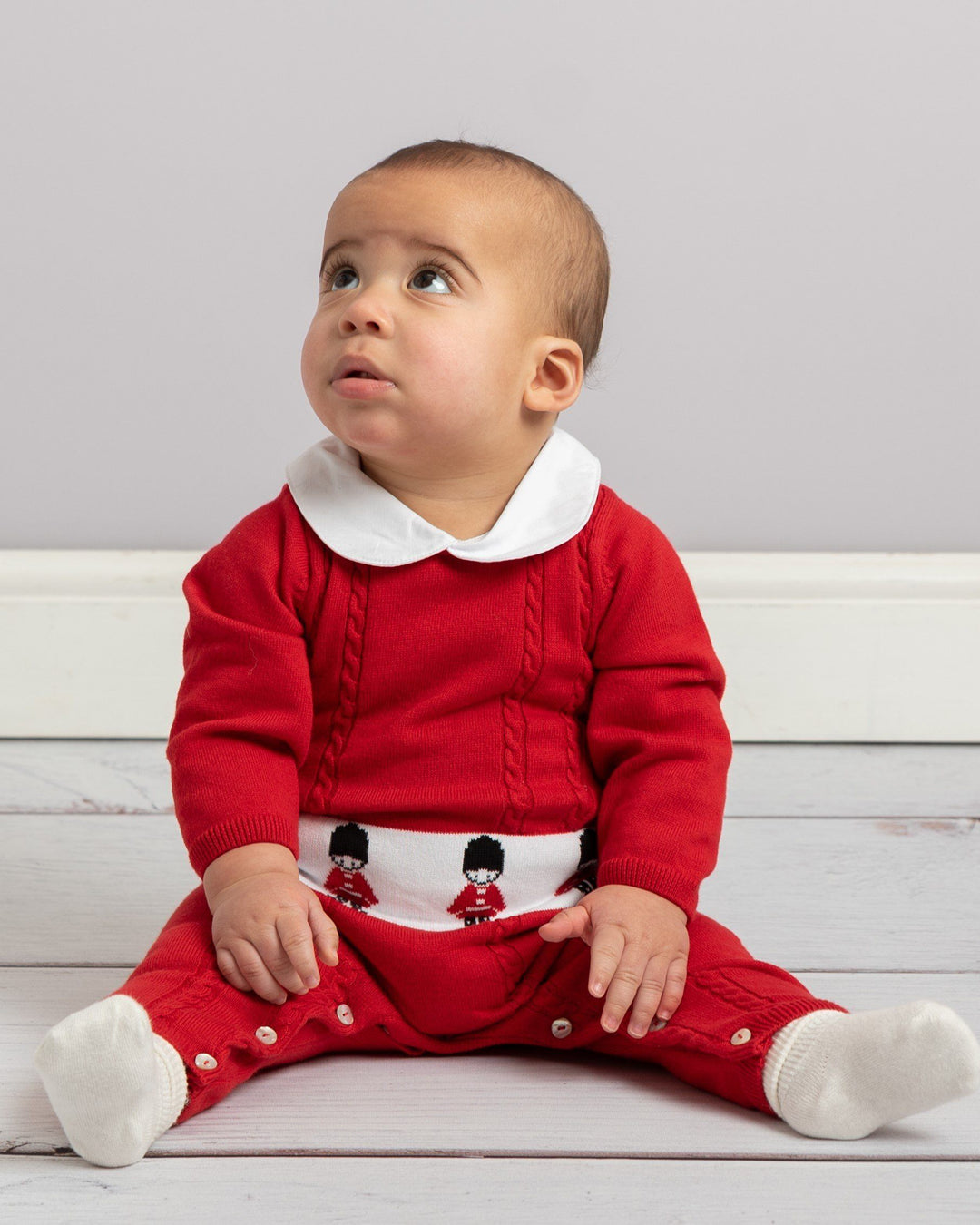 Caramelo Kids "Otto" Red Knitted Soldier Romper | Millie and John