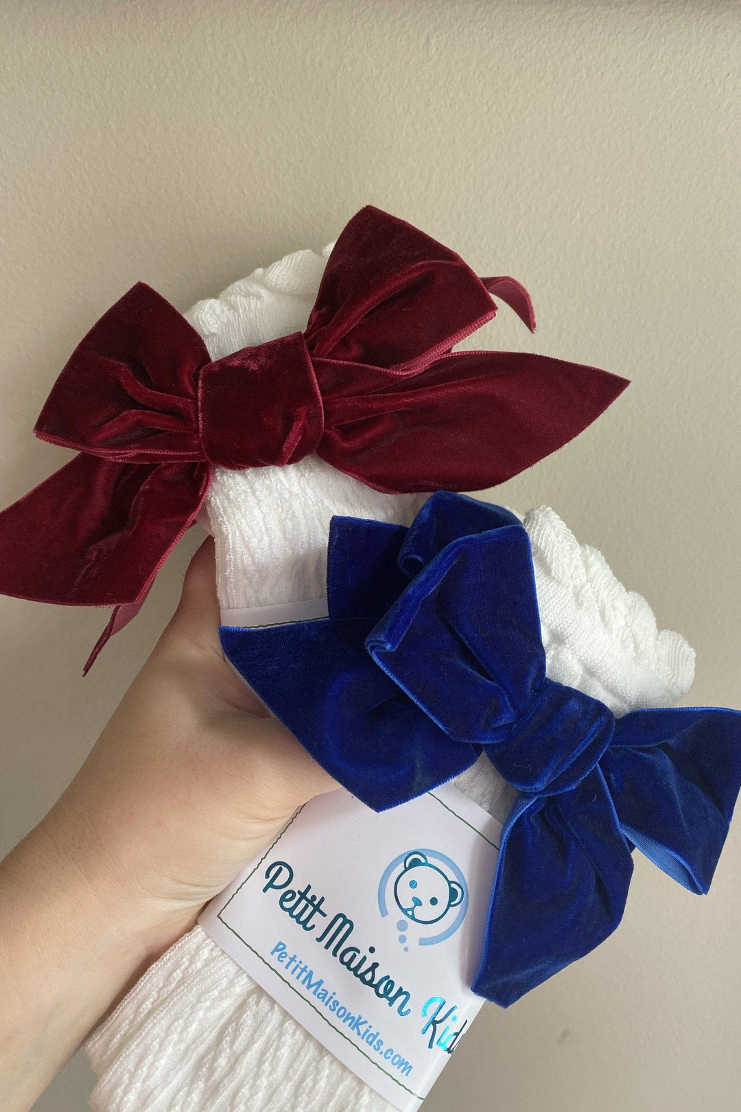Petite Maison Knee High Velvet Bow Socks - Millie and John