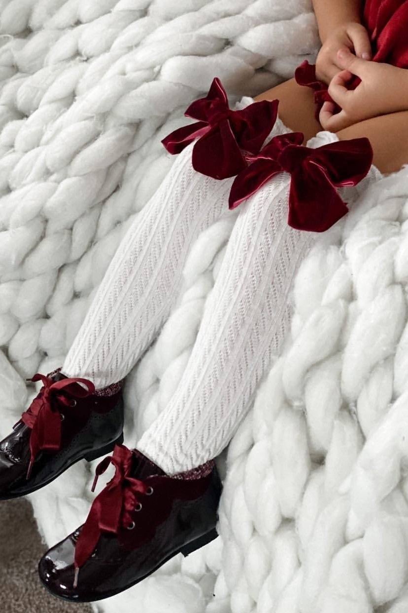 Petite Maison Knee High Velvet Bow Socks - Millie and John