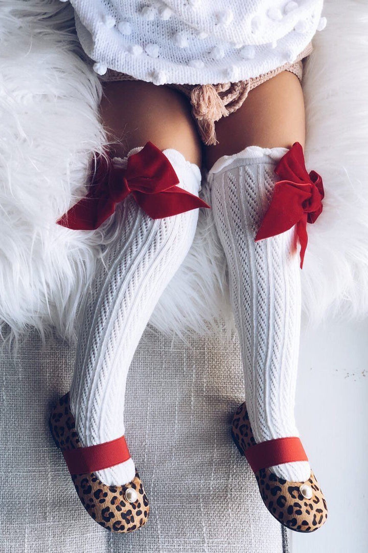 Petite Maison Knee High Velvet Bow Socks - Millie and John