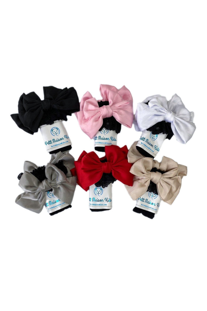 Petite Maison "Lola" Black Lace Satin Bow Socks - Millie and John