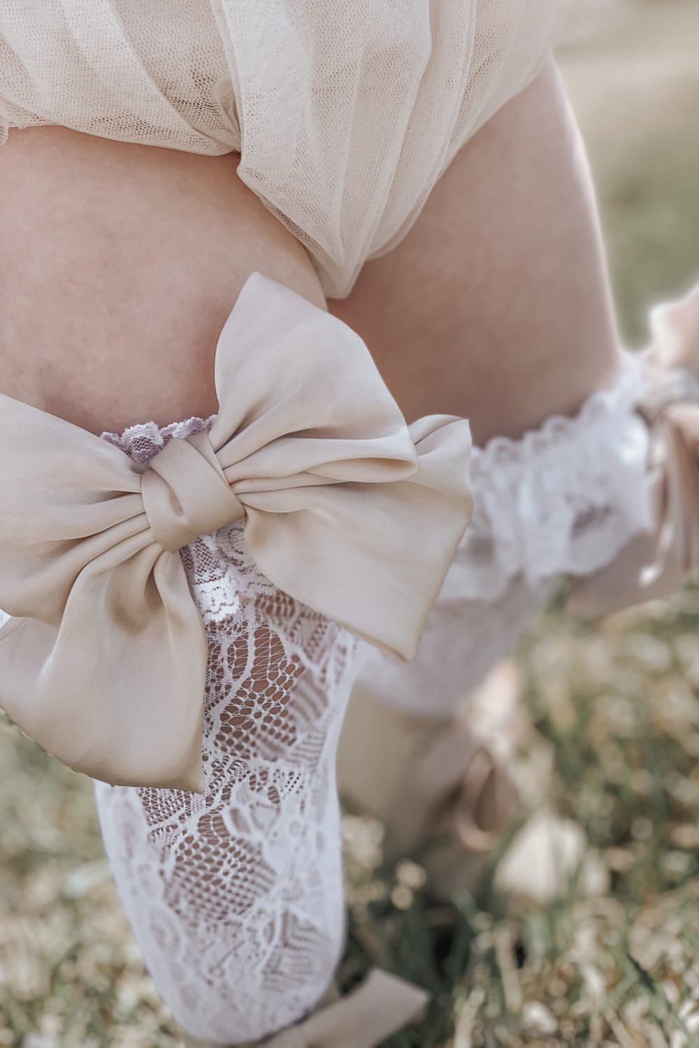 Petite Maison "Lola" Lace Satin Bow Socks - Millie and John