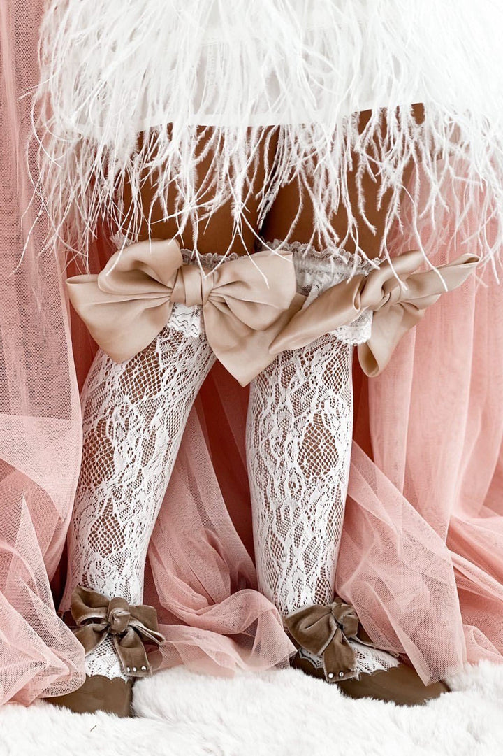 Petite Maison "Lola" Lace Satin Bow Socks - Millie and John