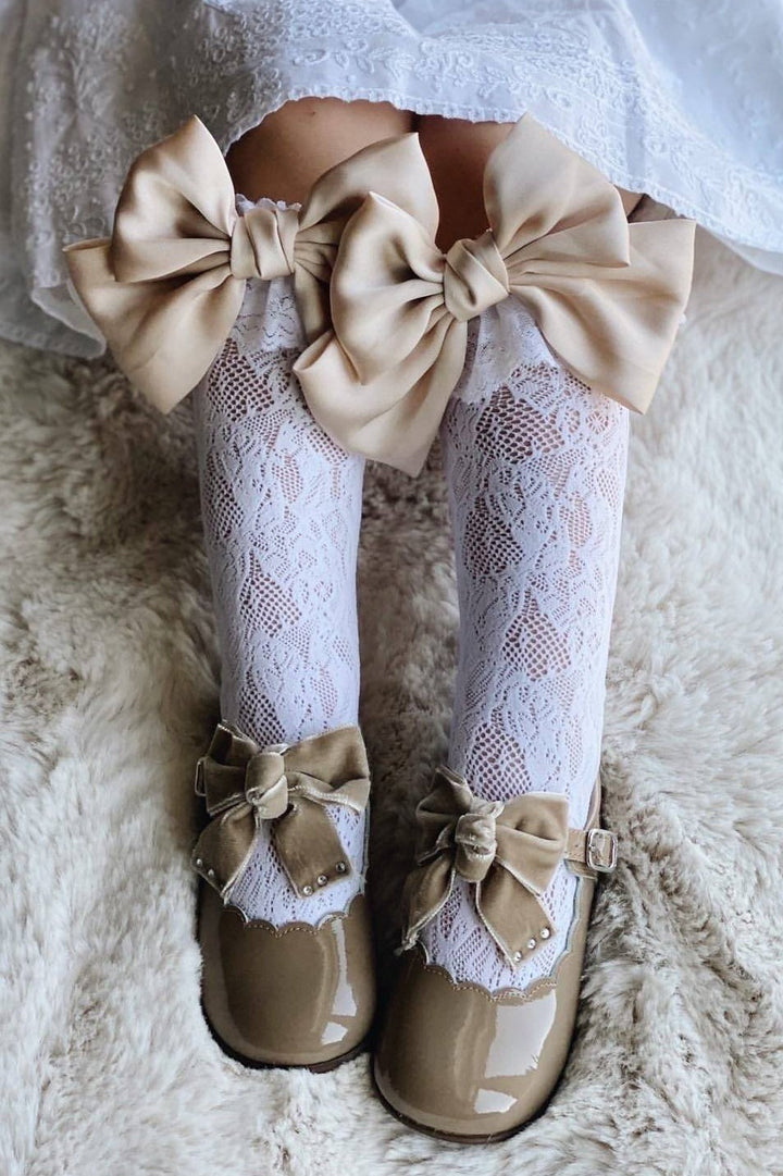 Petite Maison "Lola" Lace Satin Bow Socks - Millie and John
