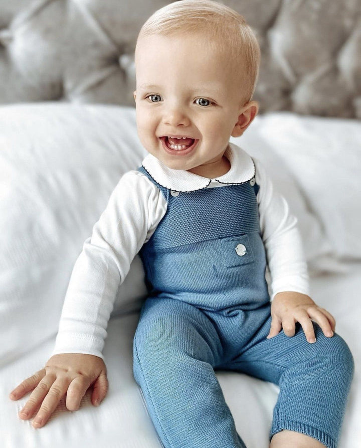 Granlei Petrol Blue Knitted Dungarees | Millie and John