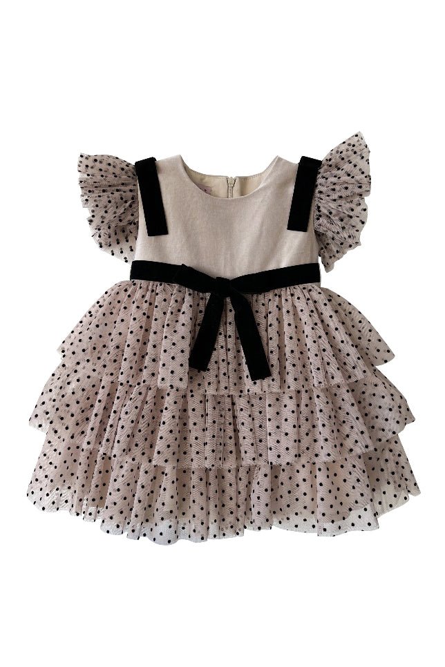 Phi "Celine" Stone Velvet Polka Dot Tulle Dress - Millie and John