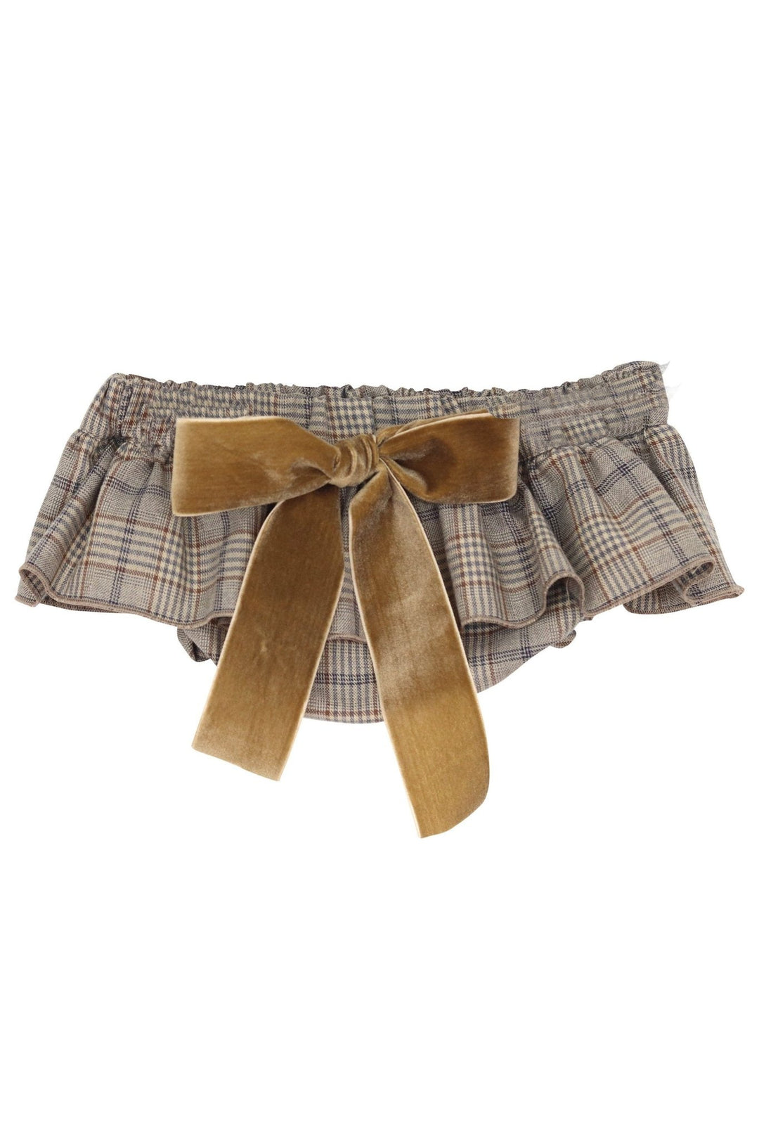 Phi "Delphine" Beige Tartan Velvet Bow Bloomers - Millie and John