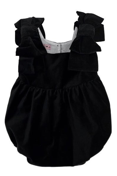 Phi "Grace" Black Velvet Bow Romper - Millie and John