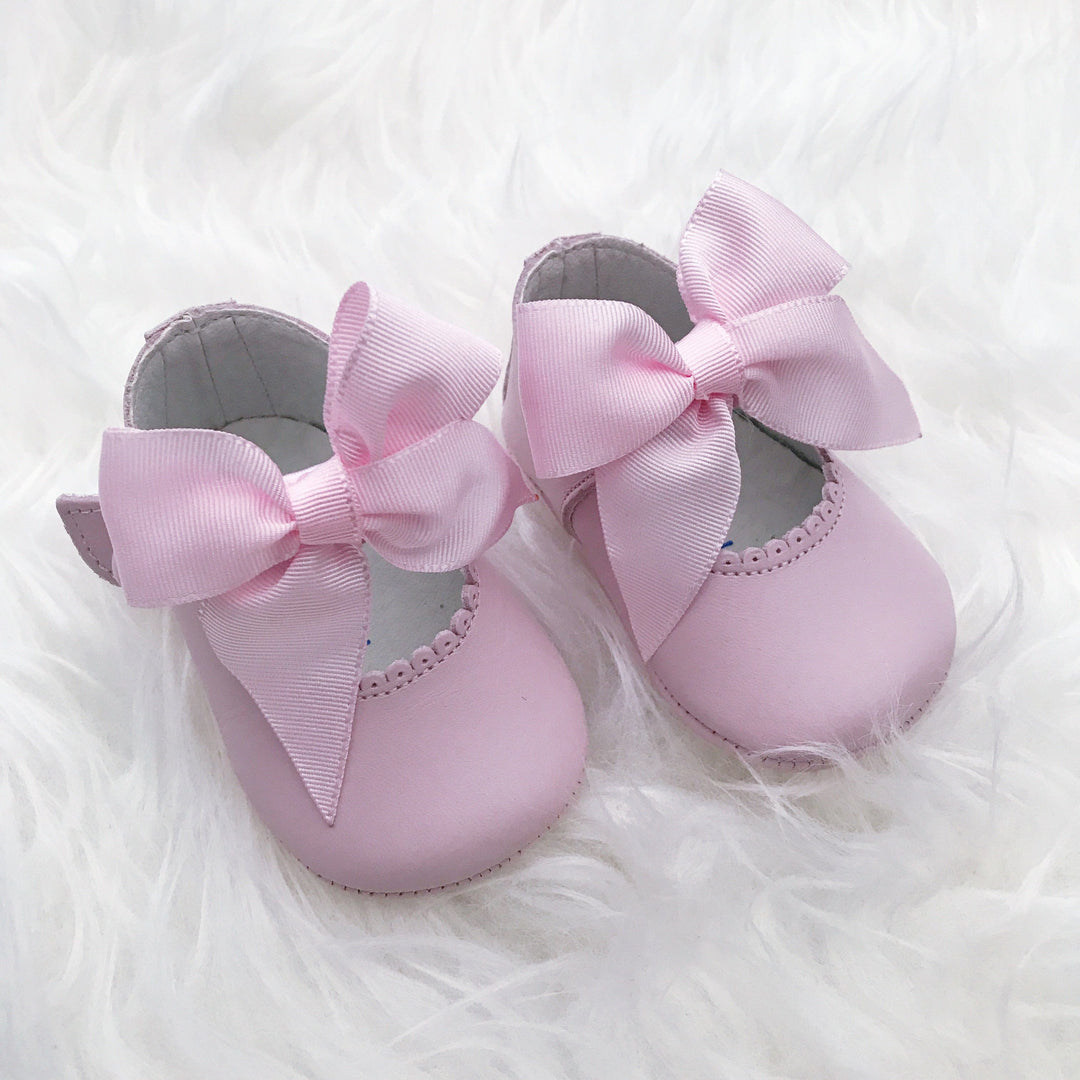 Top Baby Pink Leather Bow Soft Sole Shoes | Millie and John