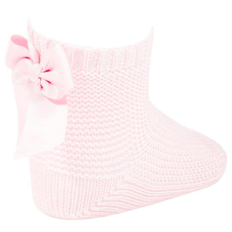 Condor Pink Moss Stitch Bow Ankle Socks | Millie and John