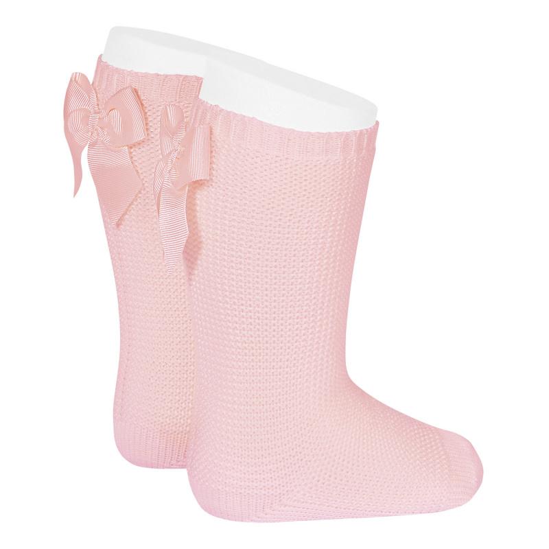 Condor Pink Moss Stitch Knee High Bow Socks | Millie and John