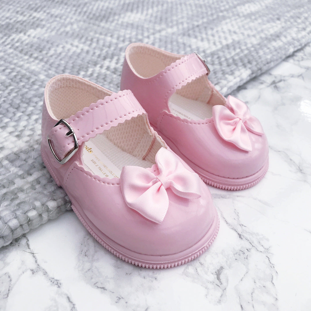 Baypods Pink Patent Hard Sole Bow Shoes | Millie and John