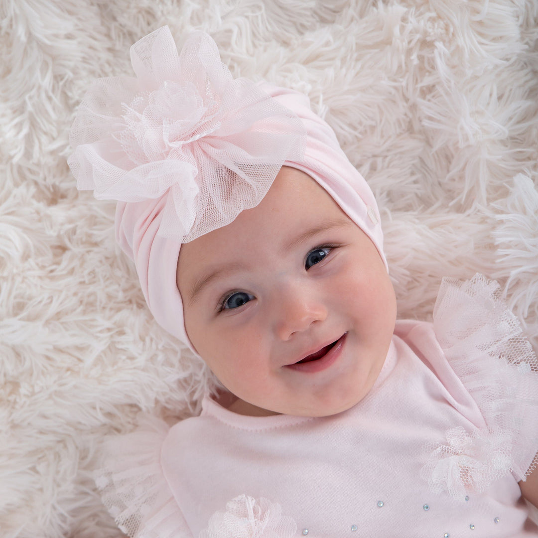 Caramelo Kids Pink Tulle Flower Turban | Millie and John