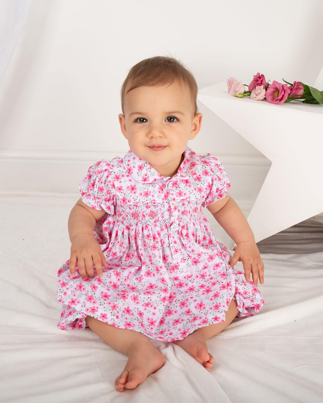 Caramelo Kids "Piper" Pink Floral Smocked Blouse & Bloomers | Millie and John