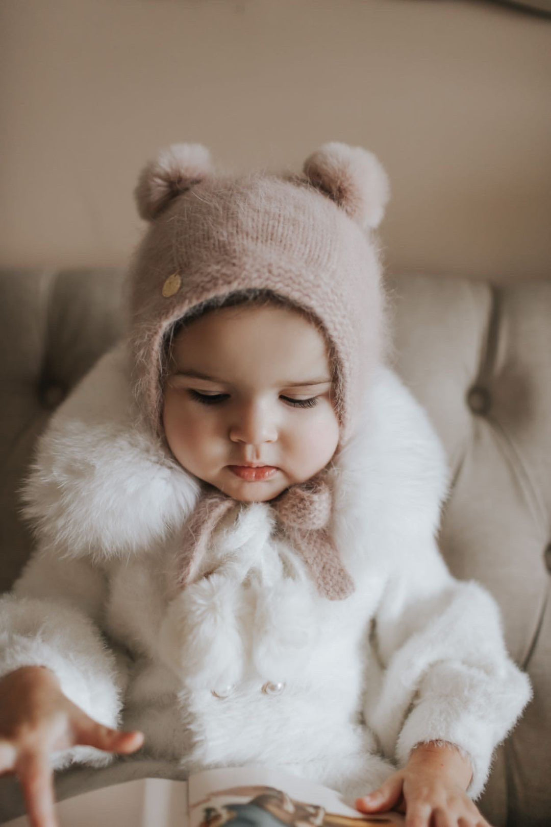 Petit Maison Dusty Pink Cashmere Teddy Hat | Millie and John