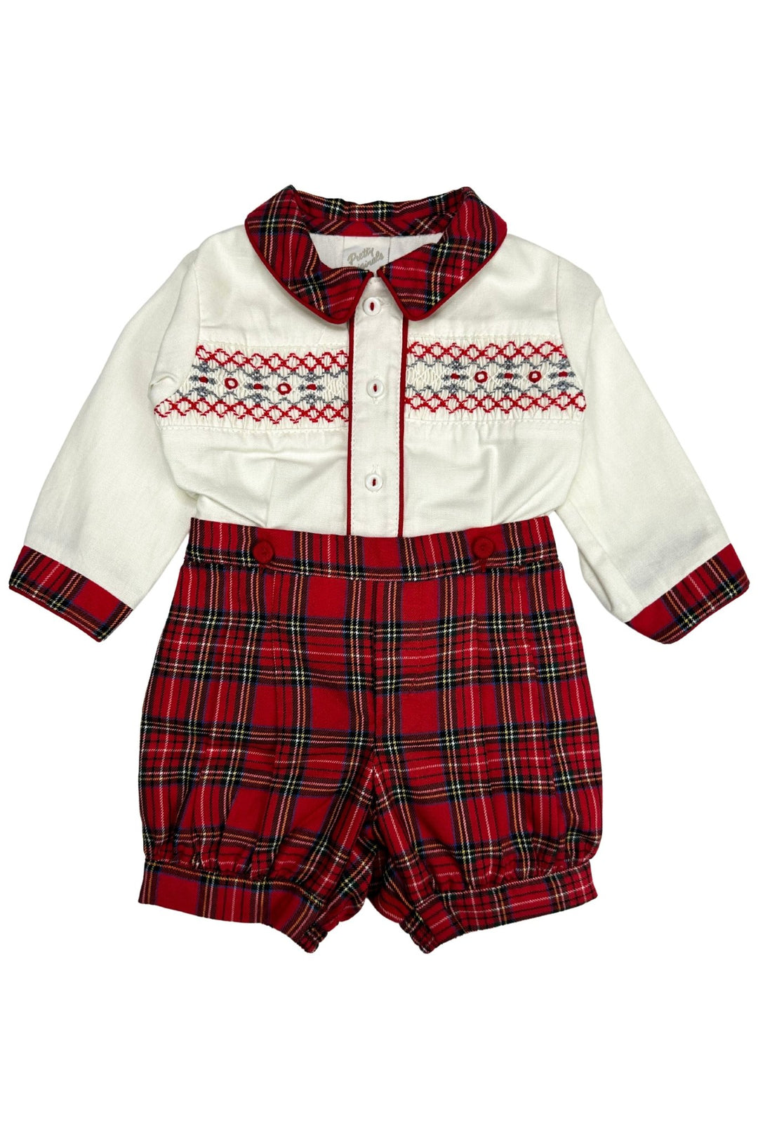 Pretty Originals "Alfredo" Red Tartan Smocked Shirt & Shorts - Millie and John
