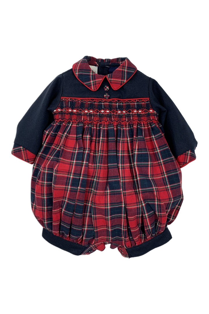 Pretty Originals "Celyn" Navy & Red Tartan Smocked Romper - Millie and John