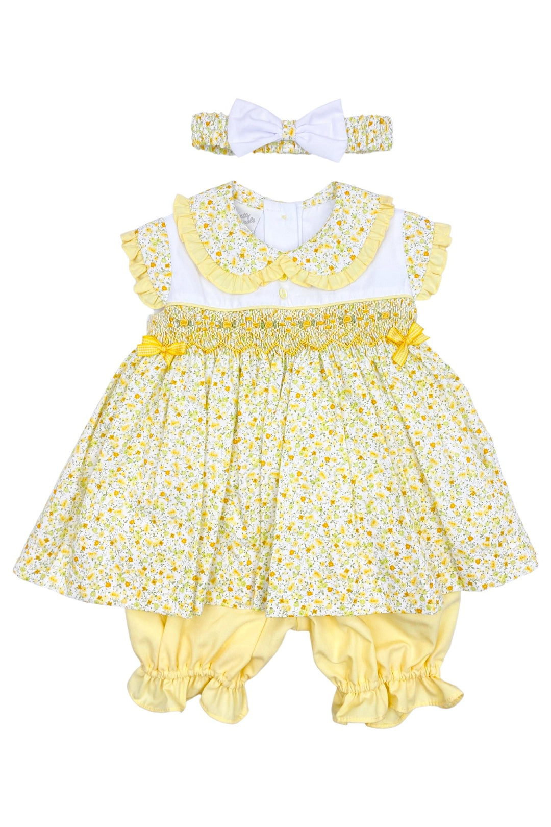 Pretty Originals "Farrah" Lemon Floral Dress, Bloomers & Headband - Millie and John