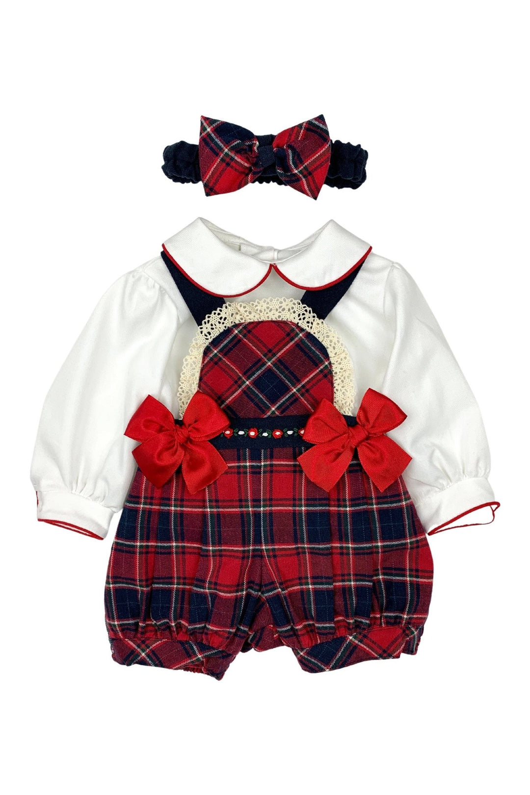 Pretty Originals "Felicity" Navy & Red Tartan Dungaree Romper Set - Millie and John