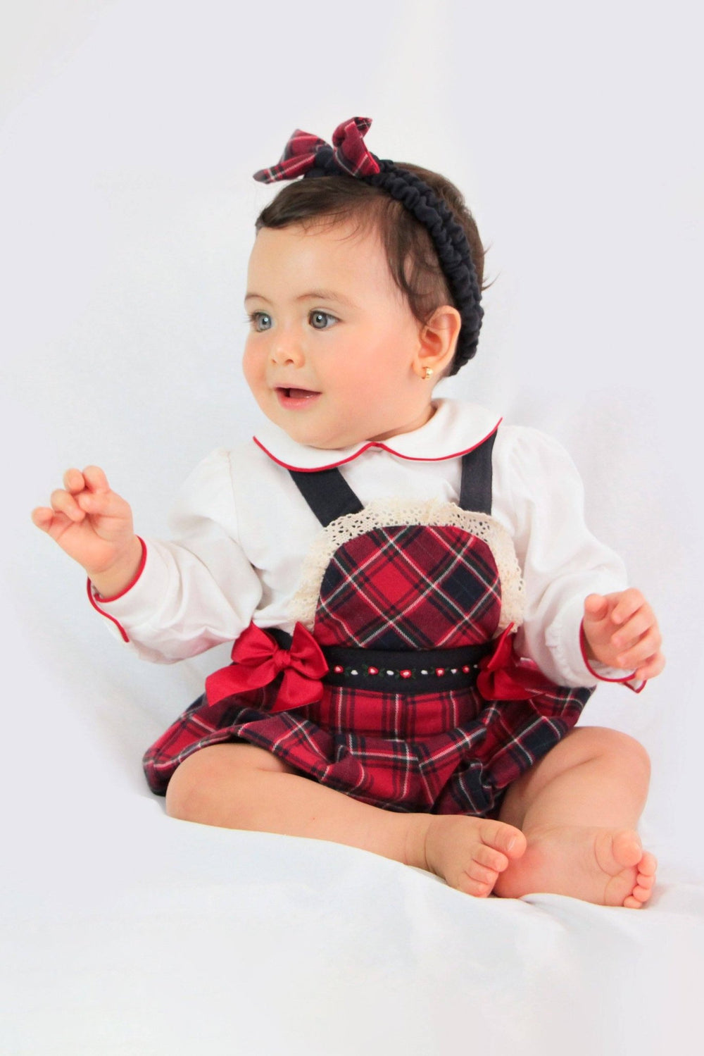 Pretty Originals "Felicity" Navy & Red Tartan Dungaree Romper Set - Millie and John