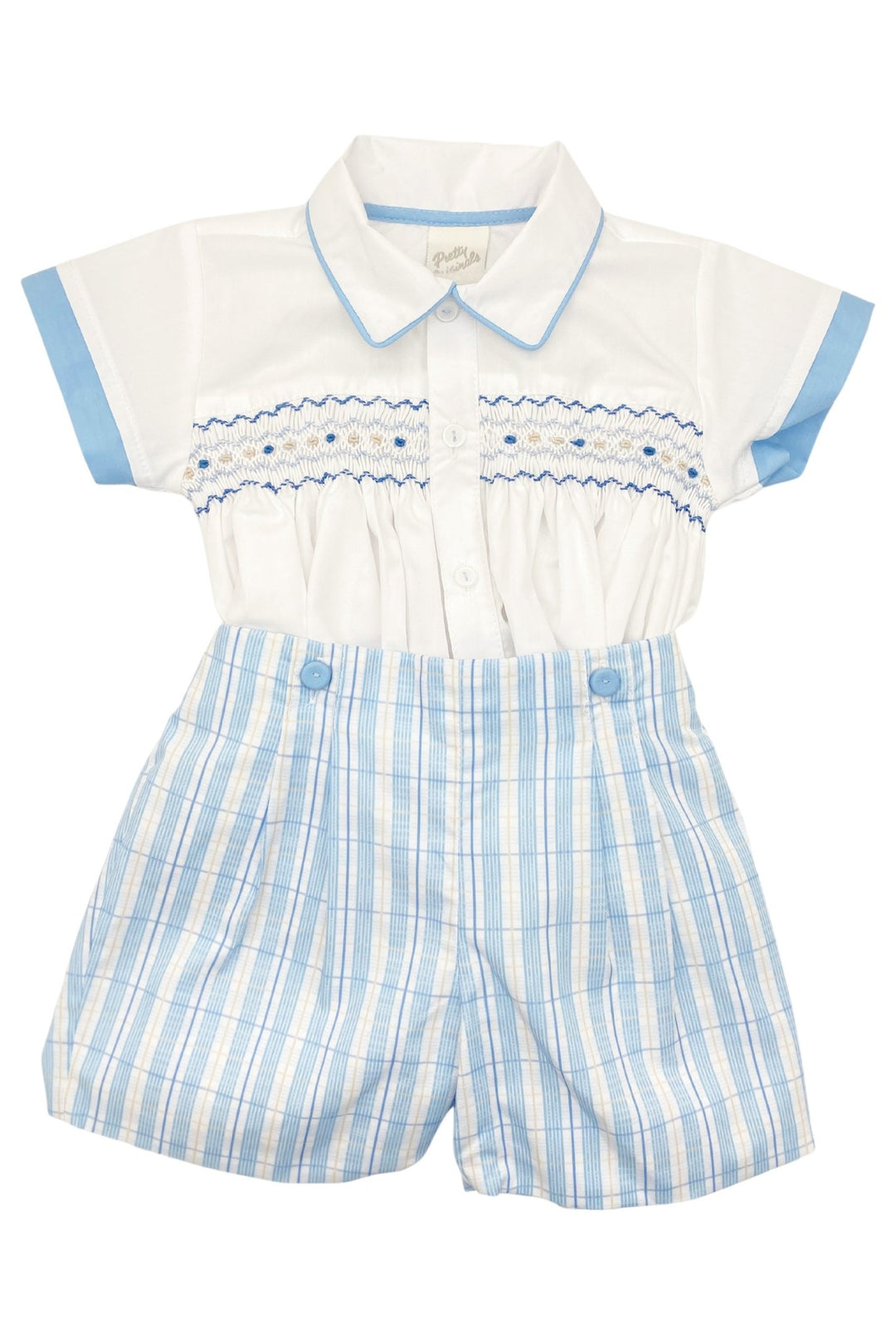 Pretty Originals "Isaiah" Blue Smocked Shirt & Checked Shorts - Millie and John