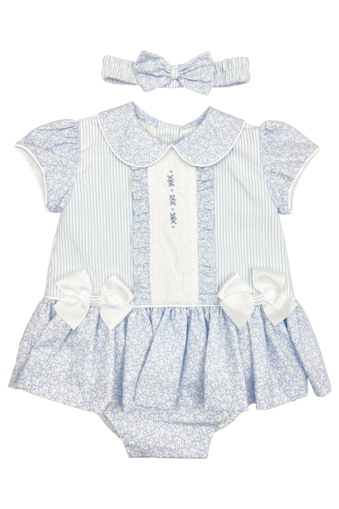 Pretty Originals "Seraphina" Blue Floral Dress, Bloomers & Headband - Millie and John