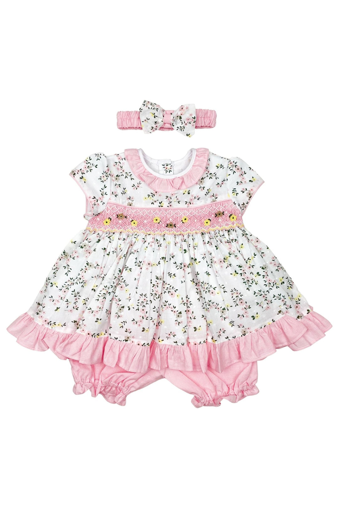 Pretty Originals "Veronica" Pink & Lemon Floral Smocked Dress Set - Millie and John