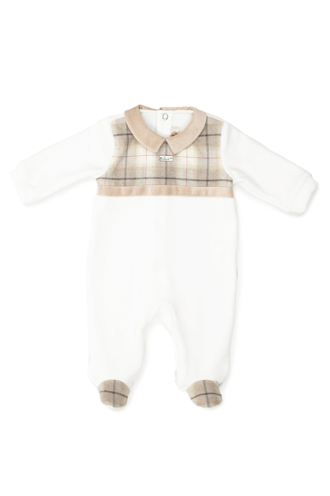 Pureté du Bebe "Ezekiel" Stone Tartan Velour Sleepsuit - Millie and John