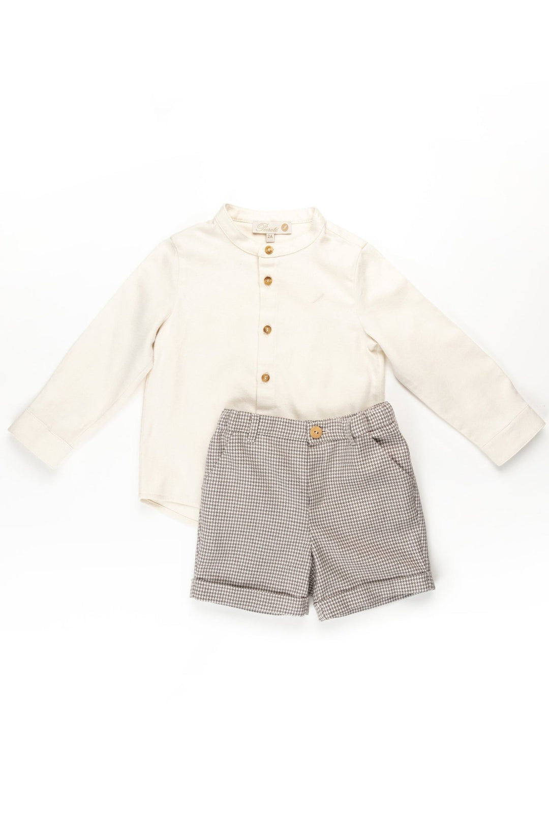 Pureté du Bebe "Lennox" Shirt & Brown Houndstooth Shorts - Millie and John