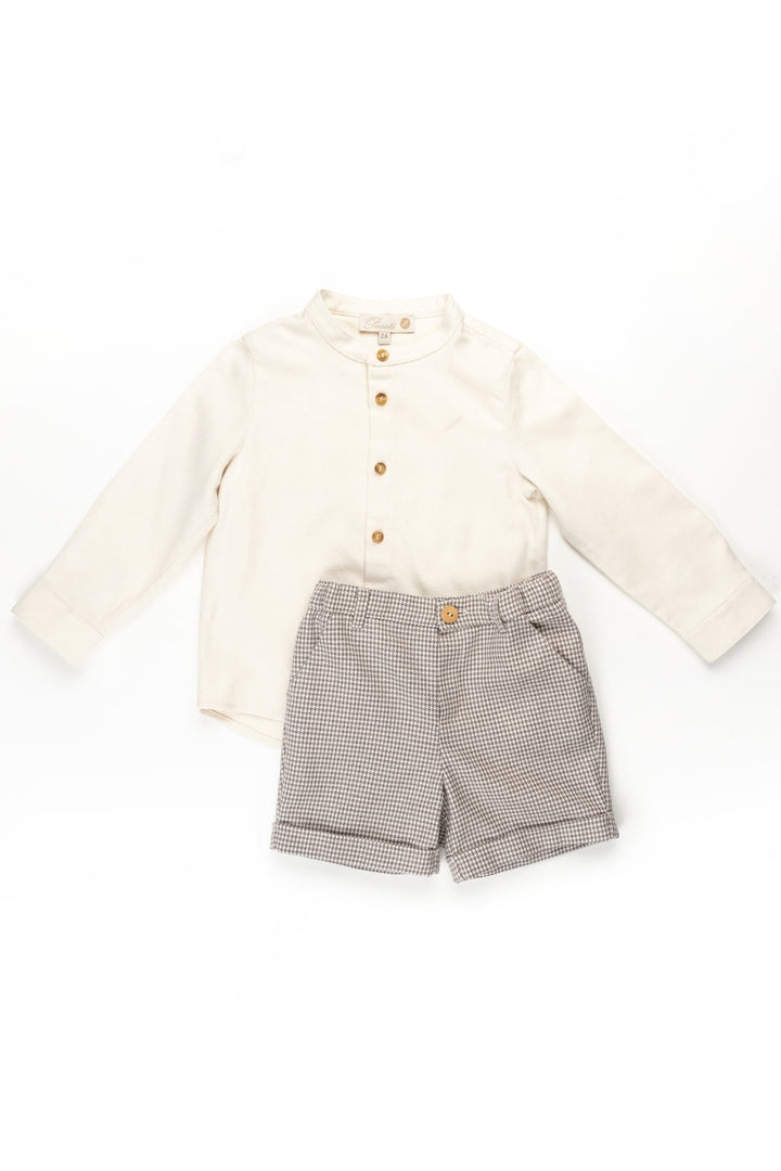 Pureté du Bebe "Lennox" Shirt & Brown Houndstooth Shorts - Millie and John