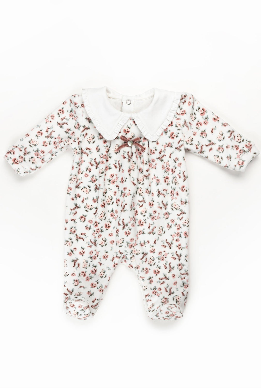 Pureté du Bebe "Marigold" Dusky Pink Floral Velour Sleepsuit - Millie and John