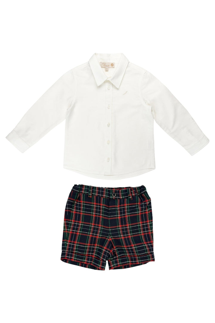 Pureté du Bebe "Walter" White Shirt & Navy Tartan Shorts - Millie and John