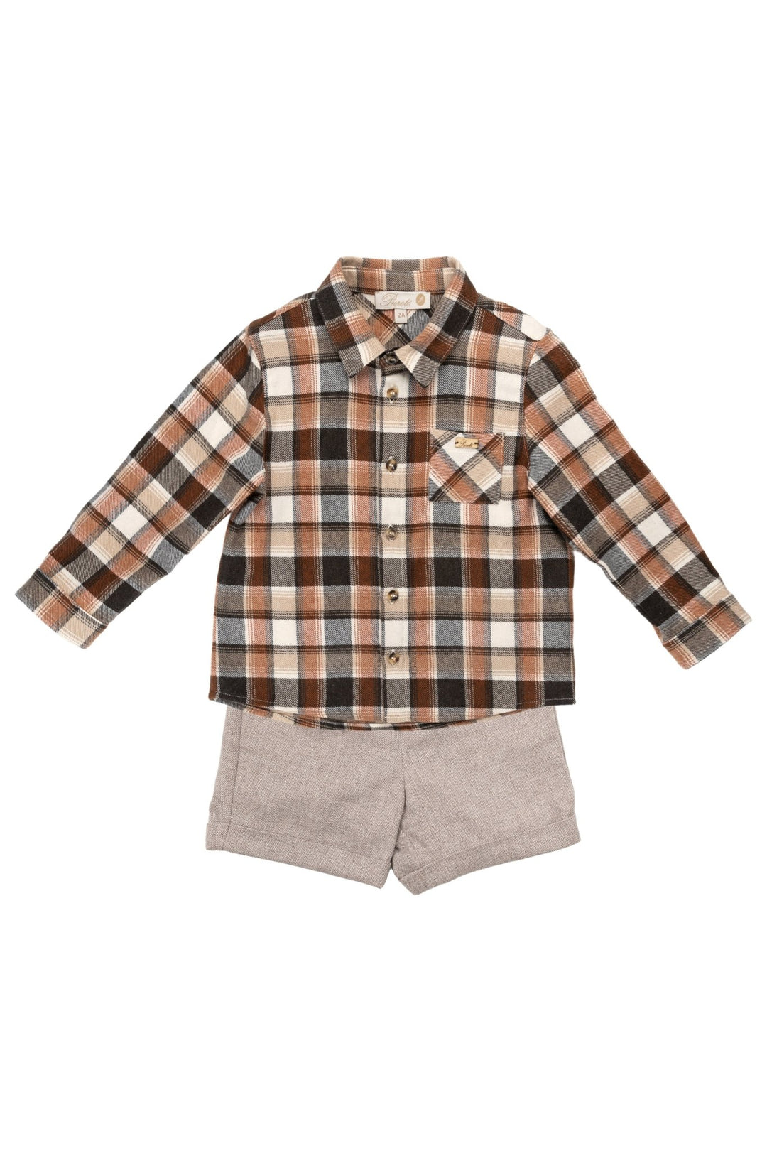 Pureté du Bebe "Wesley" Rust Tartan Shirt & Tweed Shorts - Millie and John