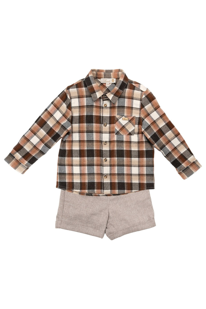 Pureté du Bebe "Wesley" Rust Tartan Shirt & Tweed Shorts - Millie and John